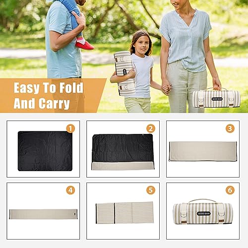 G GOOD GAIN Picnic Blankets Waterproof Extra Large - Outdoor Blanket Sand Free Foldable with Carry Strap for Beach, Camping, Park Grass, Hiking, Travel, Concerts, Indoor (Sand Yellow) - color: Sand Yellow