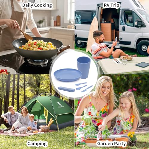 Camping Cooking Utensils, 5-Piece Camping Mess Kit with Plate, Cup, Spoon, Fork, Knife and Carry Bag, Reusable Camping Essentials Gear, Accessories for Home, Poolside, Outdoor, Picnic, Camp