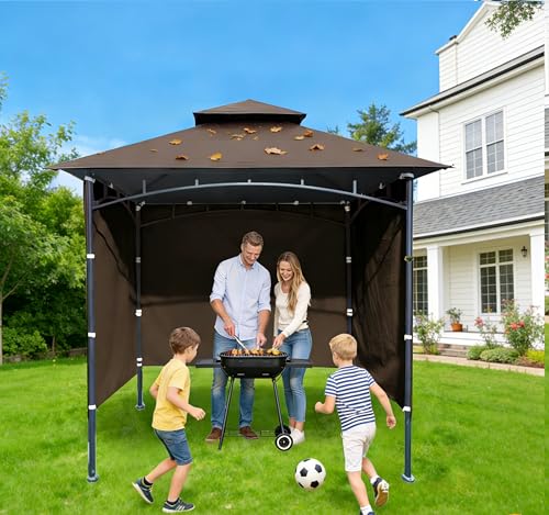 3PCS Grill Gazebo Replacement Canopy Sidewall, 5' x 8' Outdoor BBQ Gazebo Canopy Sunwall,(Khaki) - color: Khaki