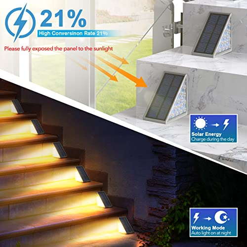 AUDLES LED Solar Step Lights Waterproof Outdoor Stair Lights, Warm White Solar Deck Light IP67 Solar Decoration Lights for Yard, Patio, Garden, Walkways, Front Door, Pathway, Driveway, Porch 2PK - color: Warm White, size: 2 Pack