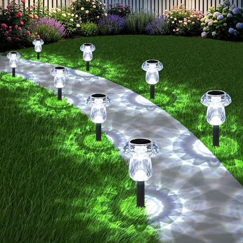 Solar Pathway Lights Outdoor 16 Pack Mushroom Garden Lights Waterproof Solar Powered Yard Lighting for Landscape, Driveway, Path, Walkway, Patio, Outside Garden Decorations, 6000K Cold White - color: Cold White, size: 16 Pack