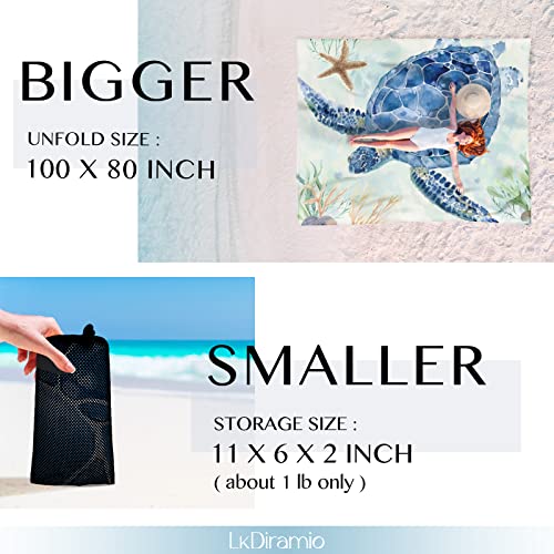 Beach Blanket Sand Proof Waterproof Oversized 100" x 80" Sand Free Mat with Corner Pockets and Mesh Bag for Outdoor, Picnic, Travel, Beach Accessories Portable, Watercolor Turtle - color: Watercolor Turtle