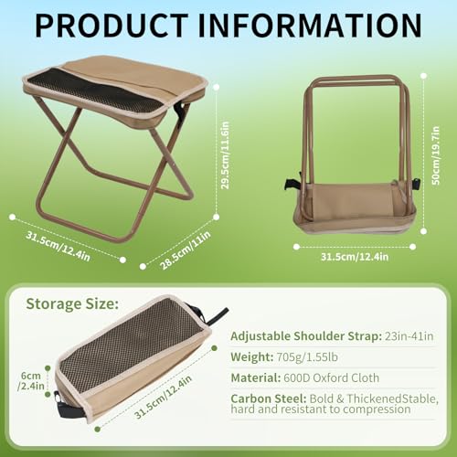 Foldable Camping Stool, Portable Collapsible Chair for Adults, Folding Telescopic Stool with Carry Bag, Outdoor Ultralight Small Travel Chairs for Hiking and Fishing, Hold Up to 265 Lbs,khaki - color: Khaki