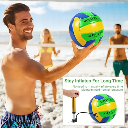 6 Pack Volleyballs Official Size 5, Waterproof Soft Volleyball With Pump and Net Bag for Indoor Outdoor Beach Pool Water Gym Training - Competition Volley Ball for Training Match for Beginner - color: Green-Yellow-Blue