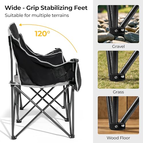 Double Camping Chair,Oversized Foldable Camping Chairs with Cup Holders Heavy Duty Loveseat Couch for Adults Suitable for Indoor Outdoor Beach Support 600 lbs（Black/White）