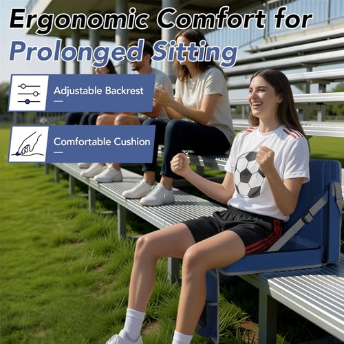 Stadium Seats with Back Support 1PACK Adjustable Bleacher Chairs with Back and Cushion Bleacher Seat with Cup Holder, Carry Handle & Shoulder Strap for Outdoor Sports Events, Picnics - color: Navy-1pc-large