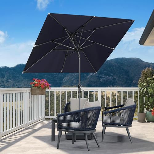 PURPLE LEAF 6.5' x 6.5' Square Patio Umbrella Outdoor Table Umbrella Aluminum Frame Market Umbrella Sun Umbrella with 8 Sturdy Ribs Tilt for Garden Deck Lawn Pool Light Navy Blue - color: Navy Blue, size: 6.5' x 6.5'