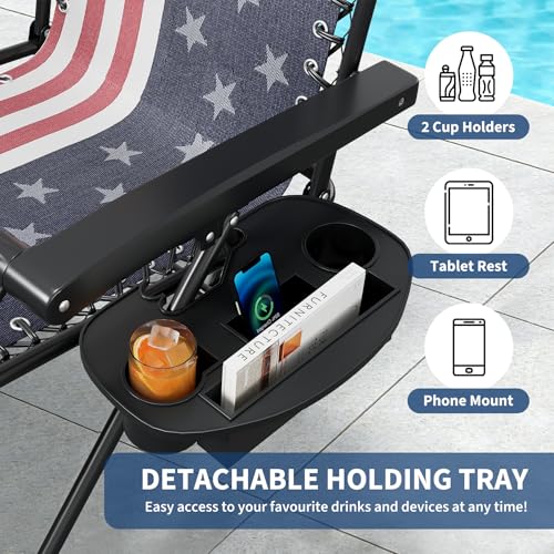 Garvee Zero Gravity Chair Set of 2, Patio Lounge Chair Outdoor with Pillow & Cup Holder Tray, Adjustable Reclining Chair, Folding Portable Camping Chair for Deck, Beach, Yard, Garden - color: American Flag