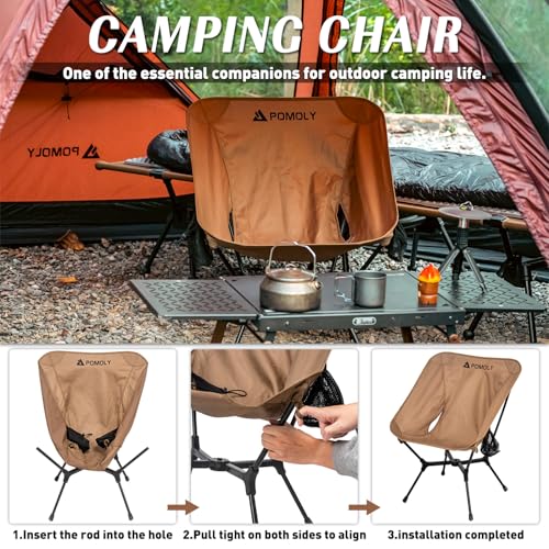 POMOLY Lightweight Camping Chair (Innovative Rotating Instant Setup), Portable Collapsible Camping Chair, Folding Outdoor Backpacking Ultralight Hiking Hunting, Compact 440lbs Capacity