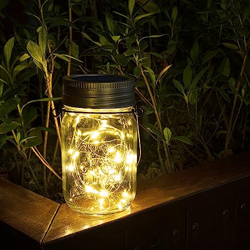 GIGALUMI Hanging Mason Jar Solar Lights, 6 Pack 30 Led Hanging Solar Lanterns Outdoor Waterproof, Hangers and Jars Included, Outdoor Decor for Balcony, Garden, Patio, Yard, Wedding - size: 6 Pack