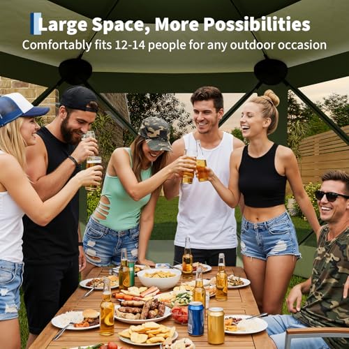 GarveeLife 13x13FT 6-Sided Pop Up Gazebo Tent，One-Push Setup Canopy Tent with Removable Canopy Top & Wind Cloths, Outdoor shelter for Camping, Backyard Parties, Outdoor Events - Army Green - color: Army Green, size: Traditional Top - 13ft