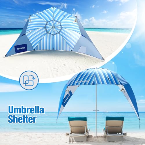 LOTTAFUN Beach Shelter Umbrella Premiere UPF 50+ Umbrella Shelter for Sun and Rain Protection for Adult (10-Foot,Blue Stripe) - color: Vertical Blue Stripe