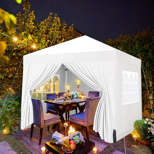 Yaheetech 8x8 Pop Up Canopy with 4 Removable Sidewalls, Portable Enclosed Instant Tent, Waterproof Outdoor Tent, Beach Sun Shelter with 4 Sandbags, 8 Stakes & 4 Ropes, White - color: White, size: 8x8