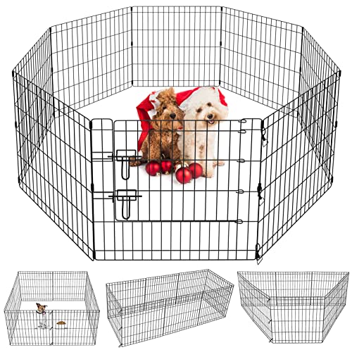 Puppy Pet Playpen 8 Panel 24 Inch Indoor Outdoor Metal Portable Folding Animal Exercise Dog Fence Ideal for Pet Animals Dog Cat Rabbit Breed Puppy (24" x 24" x 8) - style: 24'' x 24'' x 8PCS