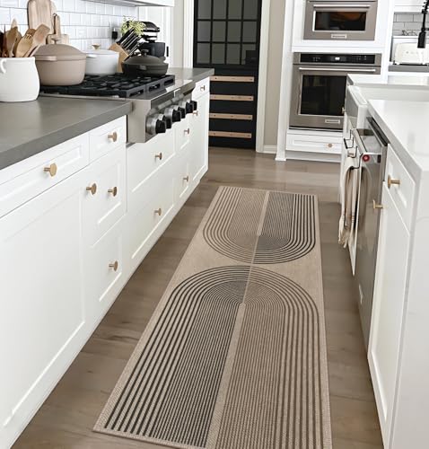 Rugalia Easy Jute Rainbow Runner Rug, 2x6 Washable Rugs Runner for Hallway Non-Slip Boho Farmhouse Long Kitchen Rug, Modern Abstract Indoor Outdoor Carpet for Porch Laundry Entryway - color: Nature Rainbow, size: 2' x 6' (Runner)