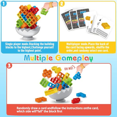 BBnote 70PCS Stack Game for Adult & Kids, 3D Tetra Board Tower Games for Family Travel Party, 2 Players Balance Stacking Toy, Team Toys Building Block - size: 70PCS - New Edition Base