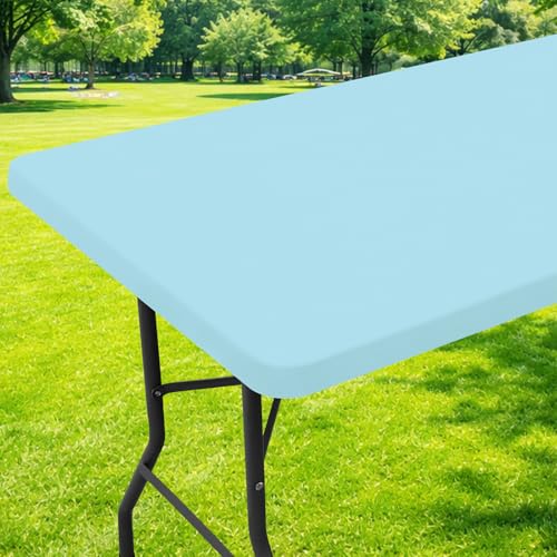 Moosfor Spandex 8 Foot Rectangle Table Cloth, Elastic Fitted Tablecloths for Picnic, Stretch Washable Patio Table Cover for Outdoor, Camping, Banquet and Parties (Baby Blue, 30"x96") - color: Baby Blue, size: 96" x 30" (Rectangular)