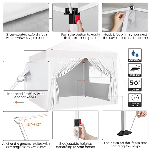 Yaheetech 10x10 Pop Up Canopy with 4 Removable Sidewalls, Portable Enclosed Instant Tent, Waterproof Outdoor Tent, Beach Sun Shelter with 4 Sandbags, 12 Stakes & 4 Ropes, White - color: White, size: 10x10