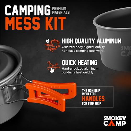 Smokey Camp Camping Cookware Mess Kit Set with Stove - Backpacking Camping Pots and Pans Set, All in One Non-Stick Camping Cooking Set, Portable Stove, Hiking, Picnic, Outdoor & Camping Cookware Set - style: 2.0+3.3 Liter Pot + 1.2 Liter Kettle