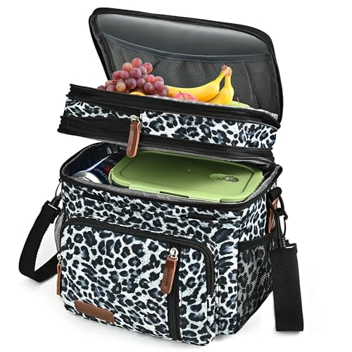 MIYCOO Lunch Bag & Lunch Box for Women Men, Double Deck Leakproof Insulated Soft Large Adult Camping Cooler bag for Work, Beach, Picnic, Travel (Leopard print, 15L) - color: Leopard Print
