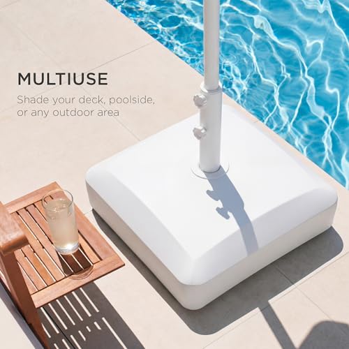 Best Choice Products 123lb Capacity Fillable Mobile Umbrella Base Heavy Duty Market Stand for Patio, Deck, Poolside w/ 4 Wheels, 2 Locks, 2 Knobs, Wind-Resistant Design - White - color: White