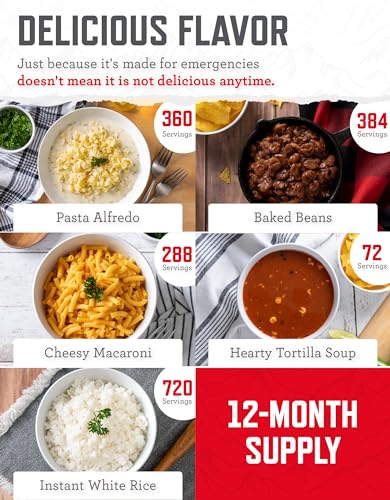 ReadyWise 1 Year Emergency Food Supply - 3,576 Servings, 24 Buckets, Freeze Dried Protein Meals, Disaster Survival Food Storage, Ready to Eat, Camping Essentials, up to 25 Year Shelf Life - size: 12 Months