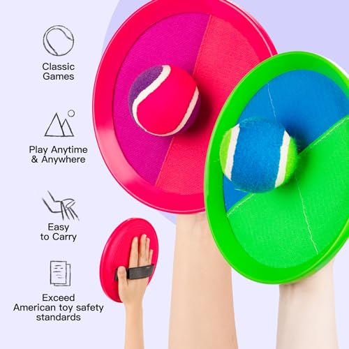 Upgraded Toss and Catch Ball Game Set, Beach Pool Toys Outdoor Games for Kids Toys, Outside Family Lawn Yard Games, for Boys Girls 3 4 5 6 7 8 9 10 11 12 Years Old - color: Green Blue+ Pink Purple, size: 4 Paddles 4 Balls