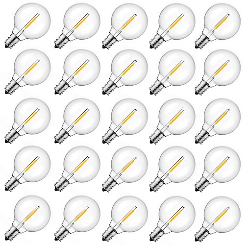 Brightown 25 Pack G40 LED Replacement Bulbs, E12 Base, 2200K Warm White, Shatterproof Waterproof Dimmable 1.5 Inch Globe Bulbs for Indoor & Outdoor Patio Backyard Home Lighting - color: Clear-led, size: 25 Pack