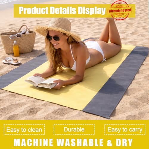 Waterproof Outdoor Mat Sandproof Blanket Lightweight Camping Ground Cover for Family Travel Relaxing Picnic Use 1 Pcs(Yellow Grey) - color: Yellow Grey