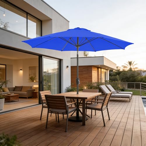 9FT Outdoor Patio Umbrella Outdoor pool Umbrella with Push Button Tilt and Crank, Market Umbrella 8 Sturdy Ribs UV Protection for Garden, Deck, Backyard (Royal Blue) - color: Royal Blue