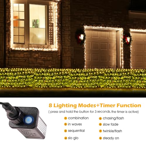 BlcTec Christmas Lights Outdoor 360 LED 9.8ft x 6.6ft Christmas Net Lights with 8 Modes, UL Certified, Timer, Connectable, Waterproof for Bushes, Shrubs, Yard Outdoor Xmas Decorations, Warm White - color: Warm White, size: 360LED