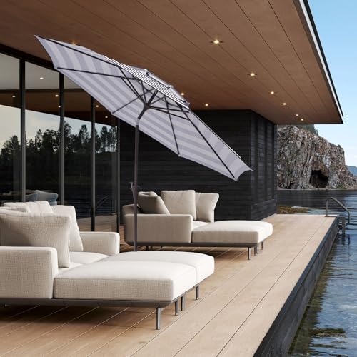 JEAREY 9' 2-Tiers Patio Umbrellas Outdoor Table Market Umbrella w/Push Button Tilt/Crank, 8 Sturdy Ribs, UV Protection Waterproof Sunproof(Black Striped) - color: Black Striped