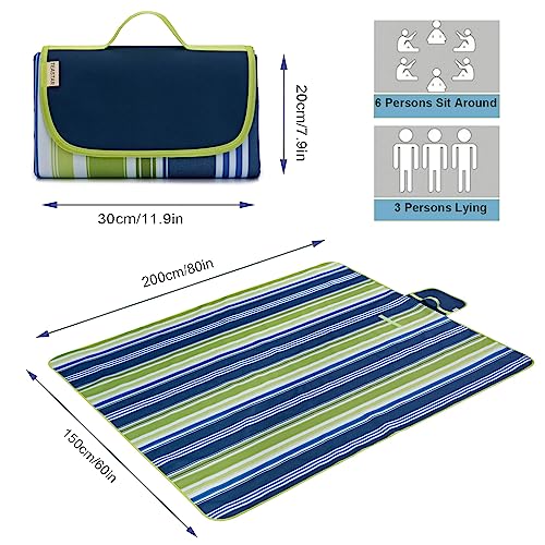 Picnic Blankets Extra Large Beach Blanket Waterproof Sandproof Outdoor Blanket for Grass Sand Free Beach Mat Picnic Mat Foldable 80" X60 for Camping, Hiking Travel Sand Park - color: Dark Blue, size: 5' x 6'8" (Rectangular)