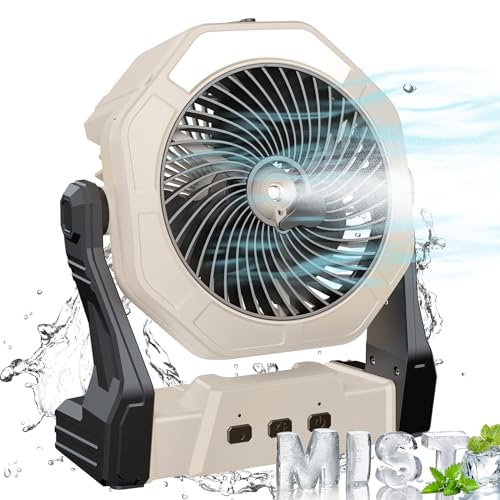 Ausic Portable Misting fan, 8-Inch Cooling Mist Fans, [8-35Hrs] USB Rechargeable Battery Powered Fan with Mister, 250mL Water Tank & LED Lantern, for Home Desk, Bedroom, Office, Outdoor&Indoor Use - color: White, size: 8-35Hrs Runtime