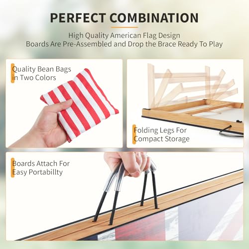 Cornhole Set, Corn Holes Outdoor Game, Regulation 2X4 Cornhole Boards, Portable Cornhole Set, Classic American Flag Cornhole Set Includes 2 Boards, 8 Cornhole Beans Bags & Carry Case - color: 4x2FT USA Skull Board Cornhole Set