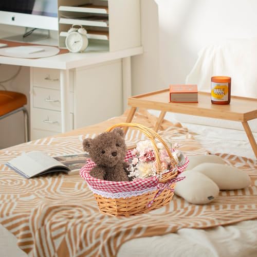 2 Pack 12.6 Inch Natural Wicker Basket with Checkered Lining, Oval Wicker Woven Basket with Handle, Willow Woven Picnic Baskets for Picnic, Camping, Party(Small) - size: 2 Pack 12.6in Natural