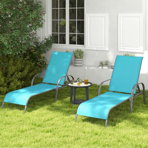 Tangkula Lounge Chair Outdoor, Patio Chaise Lounge with Adjustable Backrest, Reclining Pool Lounge Chair for Outside with Heavy Duty Steel Frame, Suitable for Beach, Yard, Balcony, Poolside - color: Turquoise