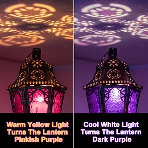 Moroccan Decorations Indoor, 13.6’’ Lantern Decorative Outdoor, Halloween Style Hanging Lantern with Chian for Home Porch Patio Decor, Vintage Metal Christmas Ramadan Candle Holders(Purple) - color: Purple