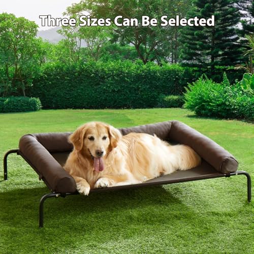 RRPETHOME Elevated Cooling Dog Bed,Raised Dog Cots Beds for Large Dogs,Outdoor Pet Bed for Large Dogs,Chew Proof Portable Cooling Pet Cot Skid-Resistant Feet,Frame with Breathable Mesh - color: Brown, size: 54.0"L x 34.0"W x 8.0"Th