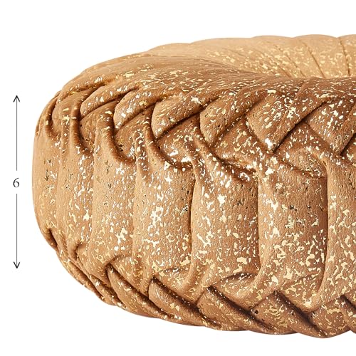 EUCIOR Round Throw Pillows,Brown Throw Pillows,Gold and Brown Decorative Pillow,Pumpkin Pleated Handmade Round Velvet Decorative Pillow for Sofa Bedroom Livingroom - color: Velvet-golden-brown
