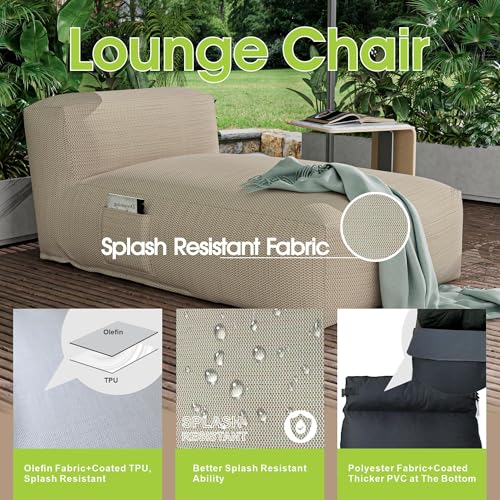 Outdoor Bean Bed Chair Sun Lounger, Outdoor Couch Sofa for Patio & Pool, Foam Filling Day Bed Furniture, Comfy Lazy Sofa for Outside, Water-Resistant Seating (Light Orange, 59'' L) - color: Light Orange, size: 59'' L Standard Back