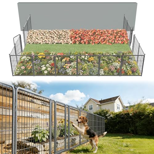 FXW Garden Fence Outdoor for the Yard – 32in(H) x 36.4ft(L) Heavy Duty Metal Animal Barrier for Dog, No Dig Decorative Dog Fence, 16 Panels, Silver - color: Silver, size: 32"H