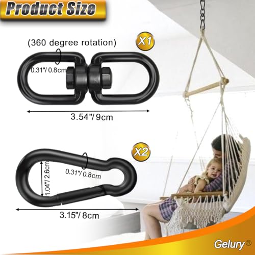Black 304-Stainless Steel Swivel Ring - Heavy Duty Double Ended Eye Hook With Snap Hooks, Rotating Carabiner Swing Spinner Hanger for Web Tree Swing, Hammock (M8, 1Pack) - color: Black, size: M8 x 1Pack