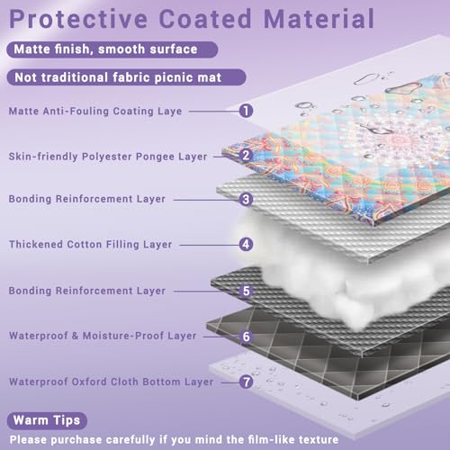 80x80 Extra Large Picnic Blankets Waterproof Sandproof Couple Outdoor Beach Blanket Foldable Grass Park Lawn Concert Mat Summer Camping Essentials Rv Travel Vacation Accessories Festival Gift - color: Colorful Bohemian, size: 6'8" x 6'8" (Square)