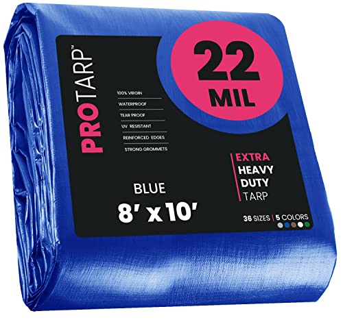 Extreme Heavy Duty 22 Mil Tarp Cover, Waterproof, UV Resistant, Rip and Tear Proof, Poly Tarpaulin with Reinforced Edges for Roof, Camping, Patio, Pool, Boat. (Blue 8′ X 10′) - color: Blue-22 Mil, size: 8′ X 10′