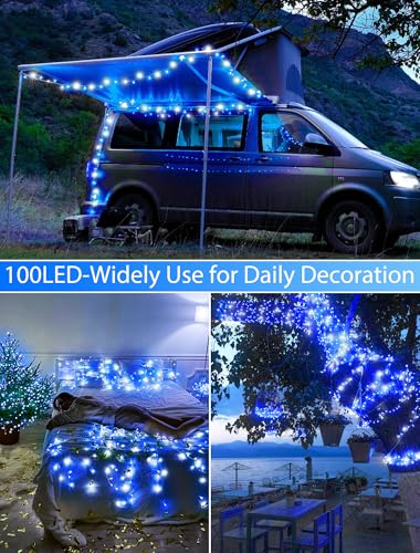 String Lights Indoor Bedroom, 33FT 100 LED Fairy String Lights Outdoor Waterproof, 8 Modes Memory Twinkle Christmas Light Plug in for Classroom Dorm Patio Tree Garden Decor (Cool White+Blue) - color: Cool White+Blue, size: 100LED