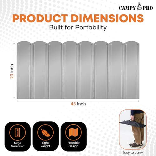 Silver Camping Stove Windscreen, Foldable 8-Panel Wind Blocker with Stakes & Bag, 23.6in (60cm) Portable Windshield, Fire Pit Wind Guard, Campfire, Patio, RV, Outdoor Cooking, Hiking, Picnic