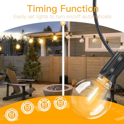 50FT Outdoor String Lights with Remote Dimmer, 25 + 2 Spare Led G40 Bulbs Connectable Dimmable Balcony Lights, Support Timer Waterproof Shatterproof for Patio Porch Garage Cafe - style: 50FT-G40(Remote+Dimmer)