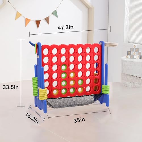 Giant 4 Row Game with Carrying Bag and Mesh Fabric .Giant 4-to-Score Game Set Suitable for Indoor and Outdoor Holiday Parties and Family Gatherings.（ Blue red） - color: Blue Red