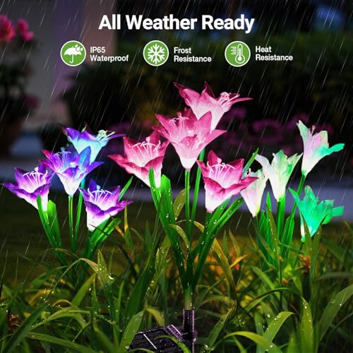 WdtPro Solar Outdoor Lights Garden Decorative 10 Pack, Waterproof Solar Garden Lights with 40 Lily Flowers, Multi-Color Changing Outdoor Solar Lights for Yard Outside Decorations - size: 10